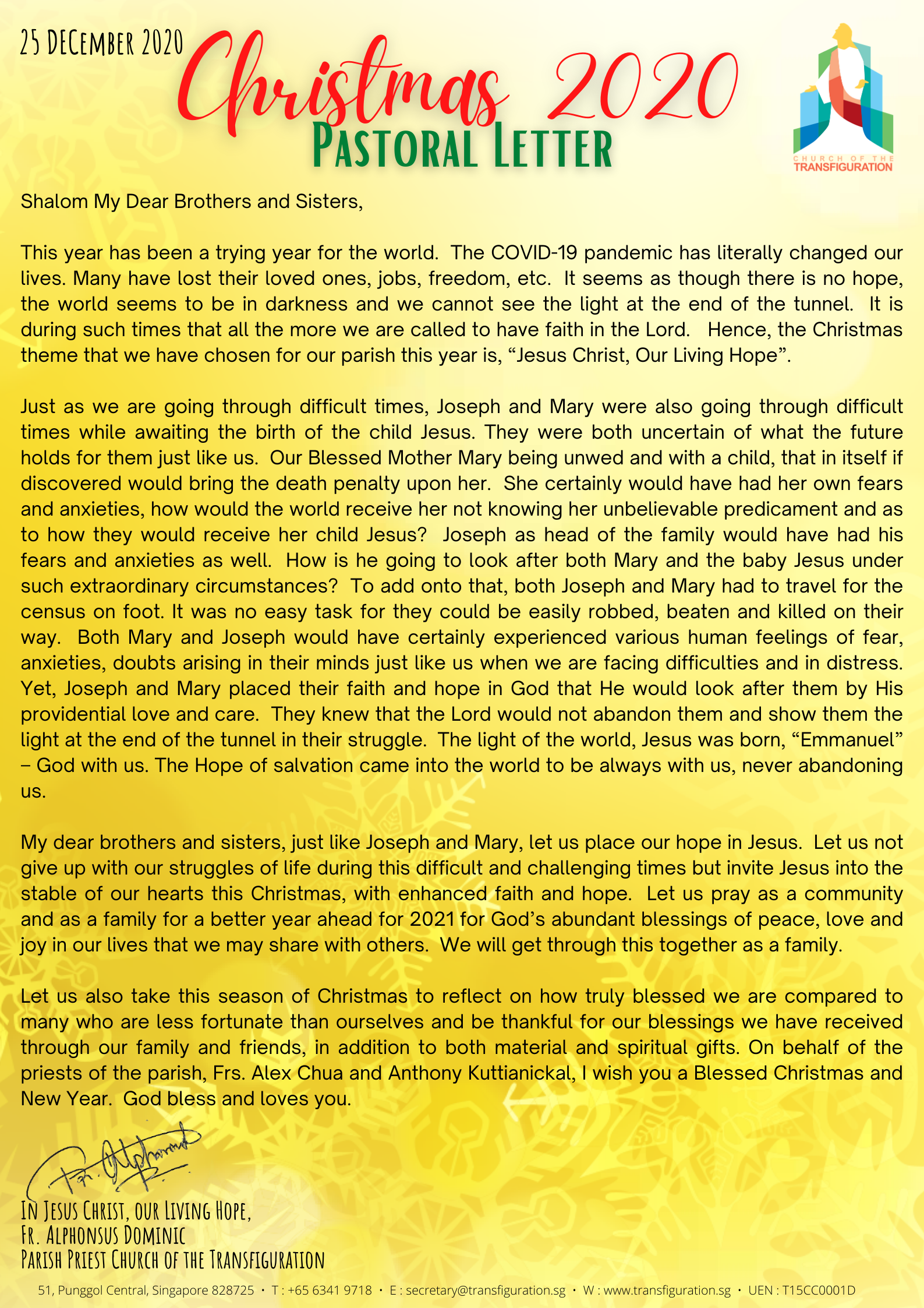 Christmas 2020 Pastoral Letter Christmas 2020 Pastoral Letter
